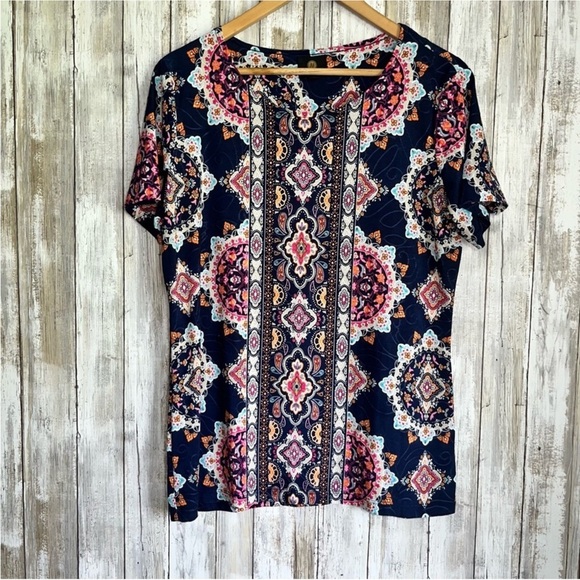 JM Collection Tops - JM Collection Paisley Print Stitch Tee